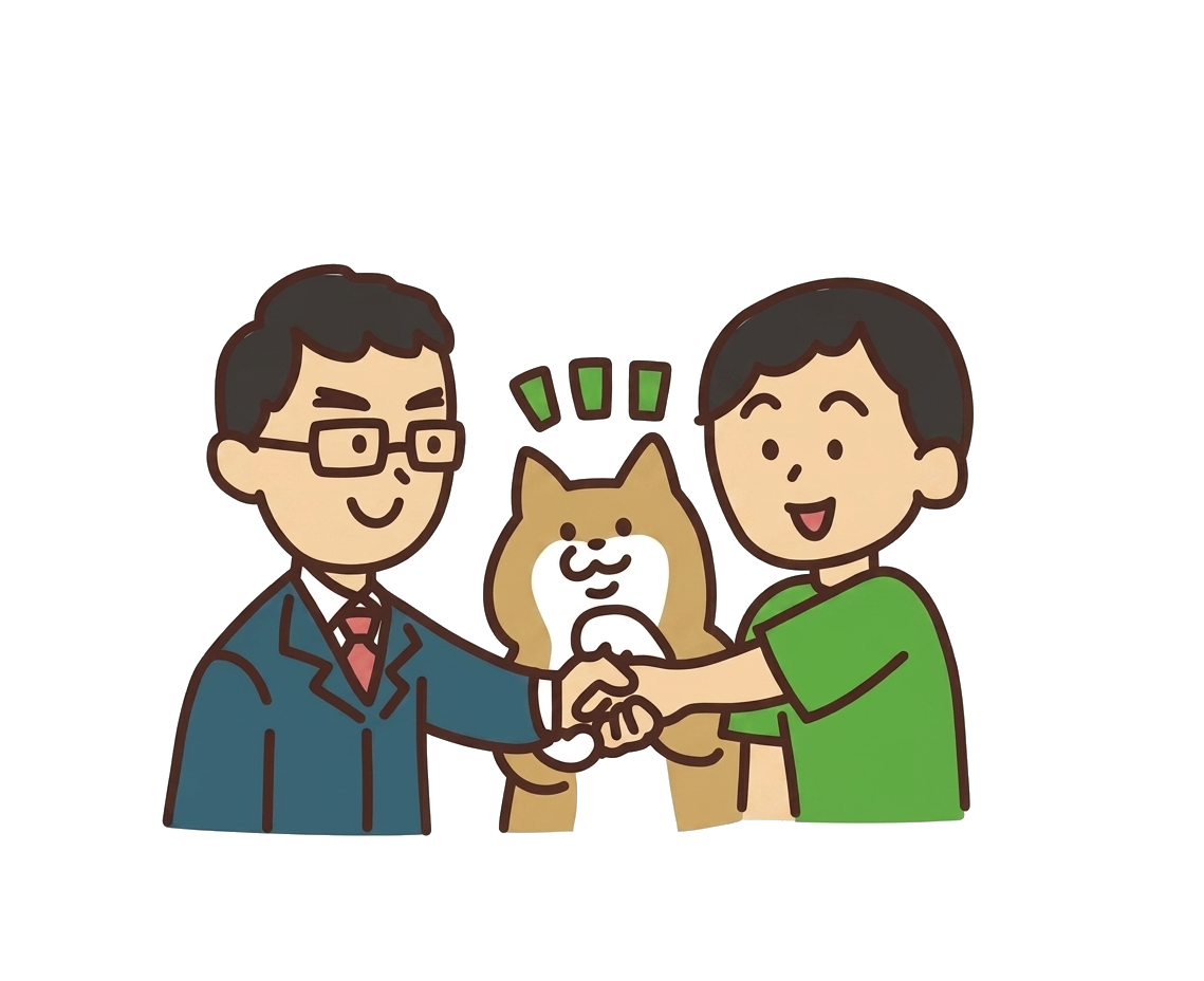イチバに相談する人と犬のイラスト